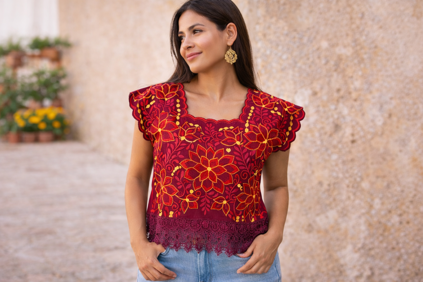 Ruby Jaguar Embroidered Blouse